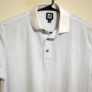 FootJoy Shirt Mens Large Short Sleeve Golf Performance Polo White Blue Circles